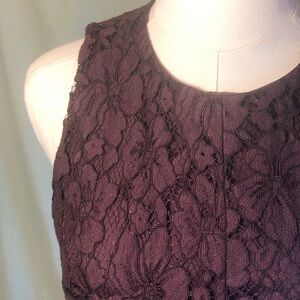 Plum A-line Cotton Blend Lace Midi Dress Ann Taylor